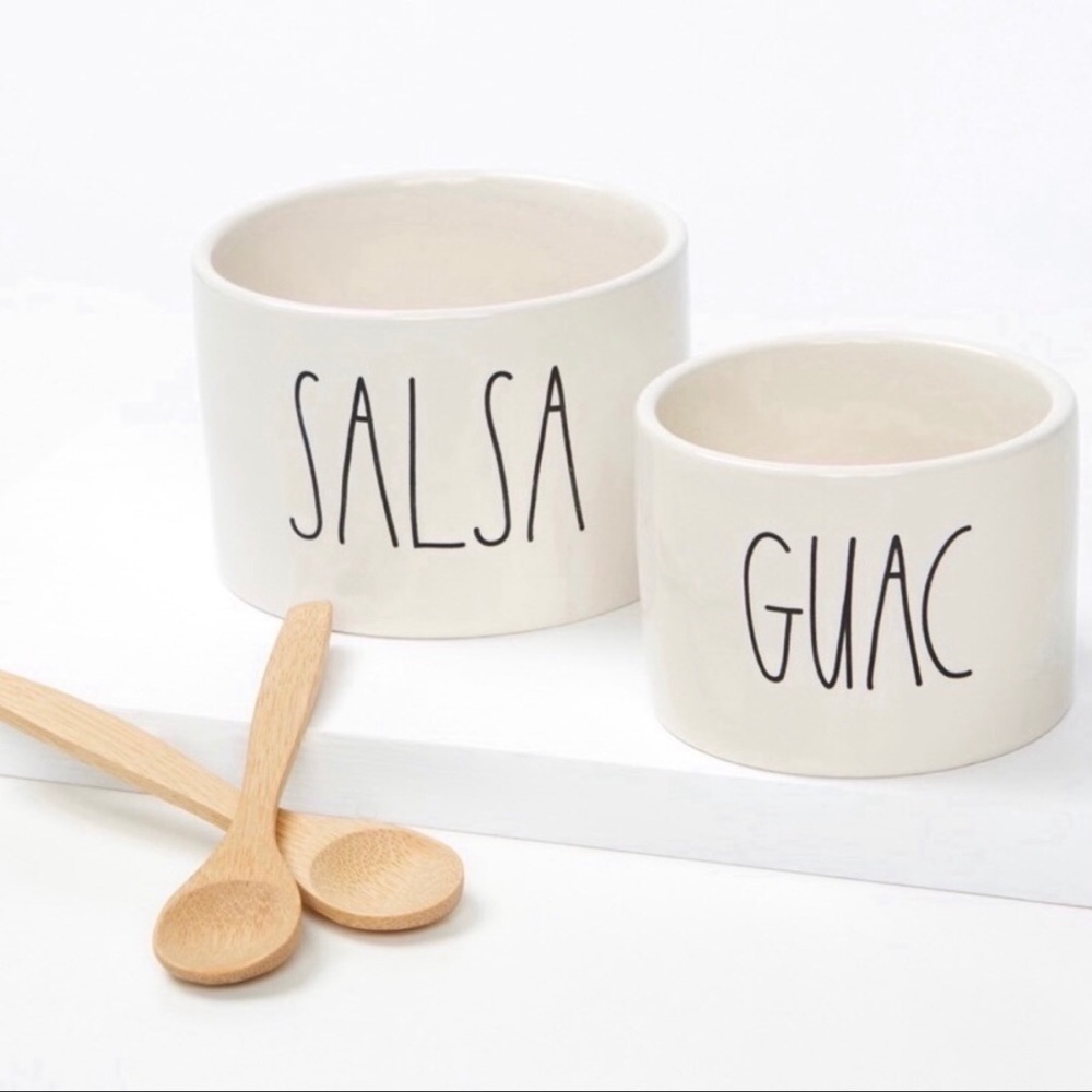 RAE DUNN ARTISAN GUAC + SALSA SET WITH 2 BAMBOO SPOONS